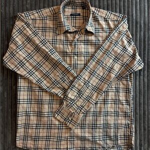 Burberry Beige and Black Plaid Men's Shirt